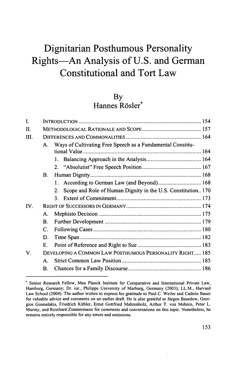 Dignitarian Posthumous Personality Rights-An Analysis of U.S