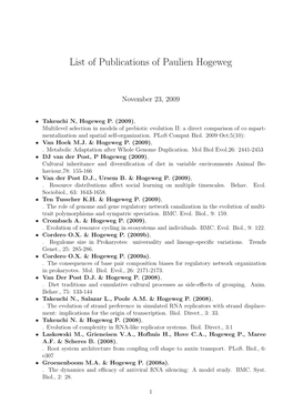 List of Publications of Paulien Hogeweg