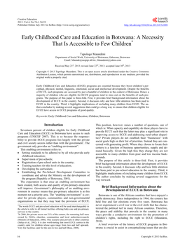 Early Childhood Care and Education in Botswana: a Necessity That Is Accessible to Few Children*