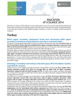 Turkey Below Upper Secondary Attainment Levels Have Decreased While Upper Secondary Attainment and Graduation Rates Have Remained Stable
