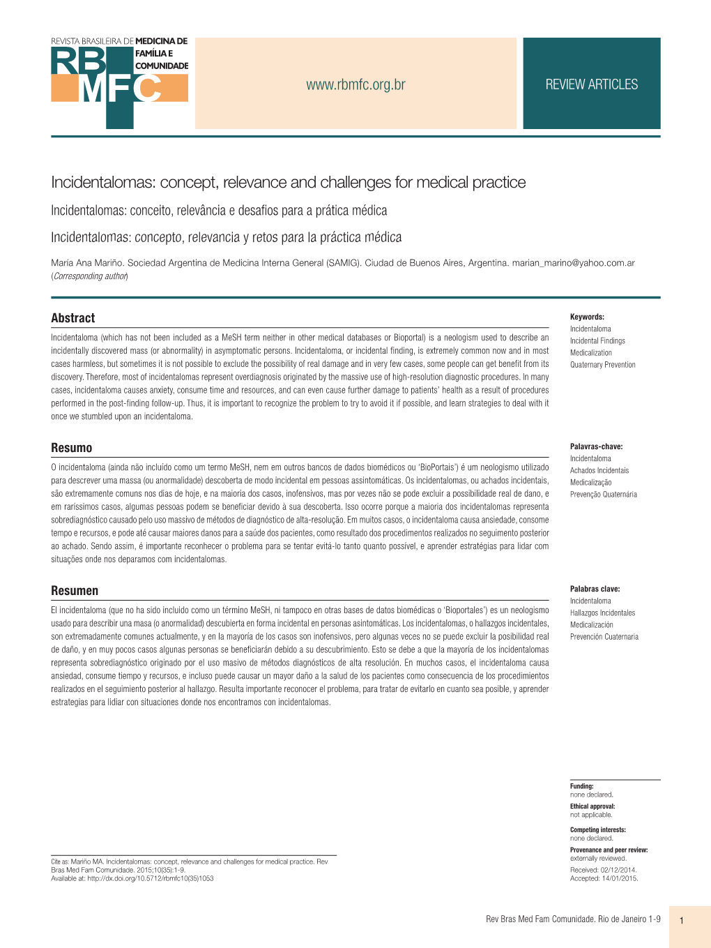 Incidentalomas: Concept, Relevance and Challenges for Medical Practice