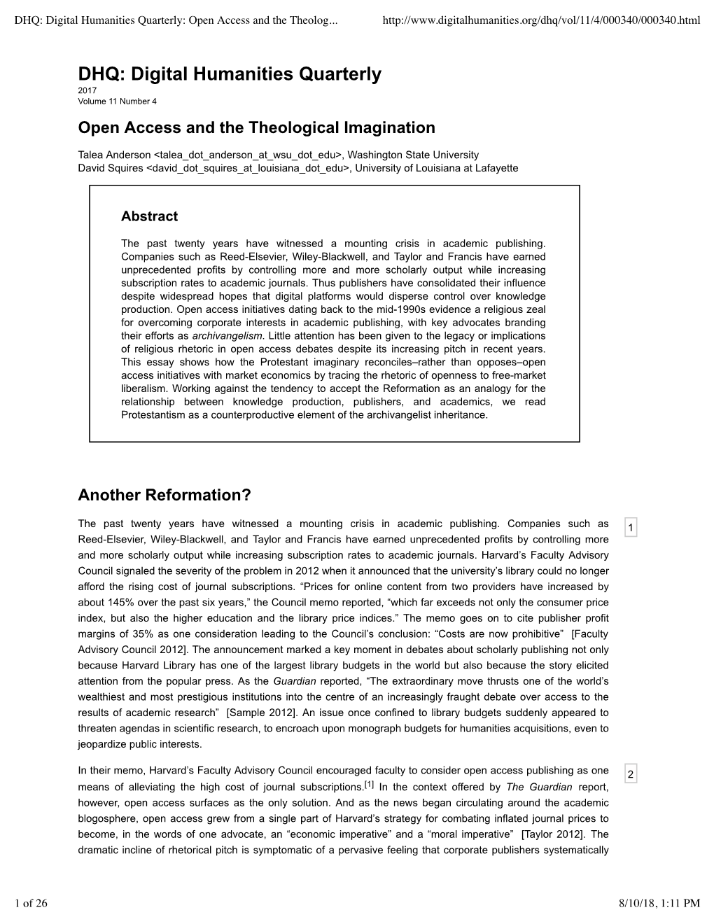 DHQ: Digital Humanities Quarterly: Open Access and the Theological Imagination