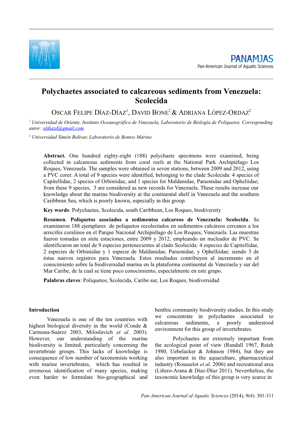 Polychaetes Associated to Calcareous Sediments from Venezuela