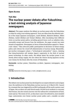 The Nuclear Power Debate After Fukushima: a Text-Mining Analysis of Japanese Newspapers