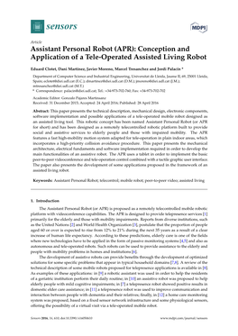 Assistant Personal Robot (APR): Conception and Application of a Tele-Operated Assisted Living Robot