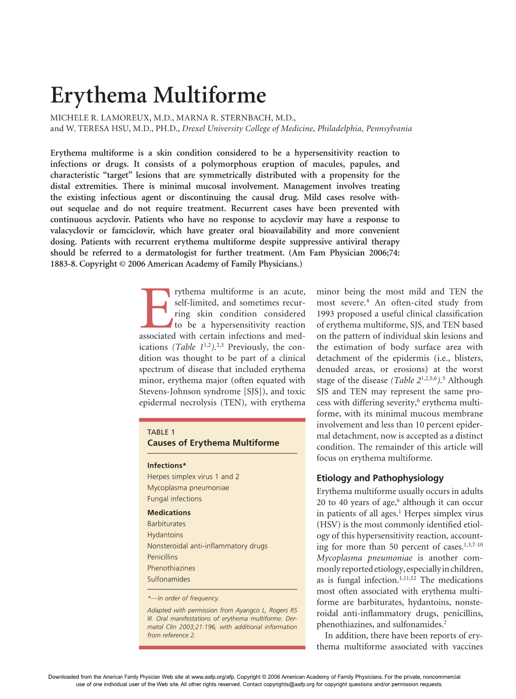 Erythema Multiforme MICHELE R