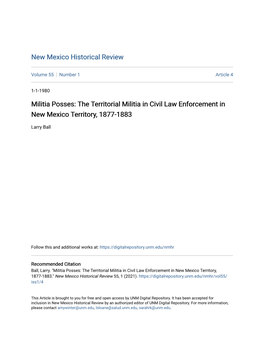 Militia Posses: the Territorial Militia in Civil Law Enforcement in New Mexico Territory, 1877-1883