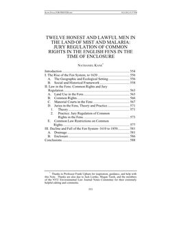 Twelve Honest and Lawful Men in the Land of Mist and Malaria: Jury Regulation of Common Rights in the English Fens in the Time of Enclosure