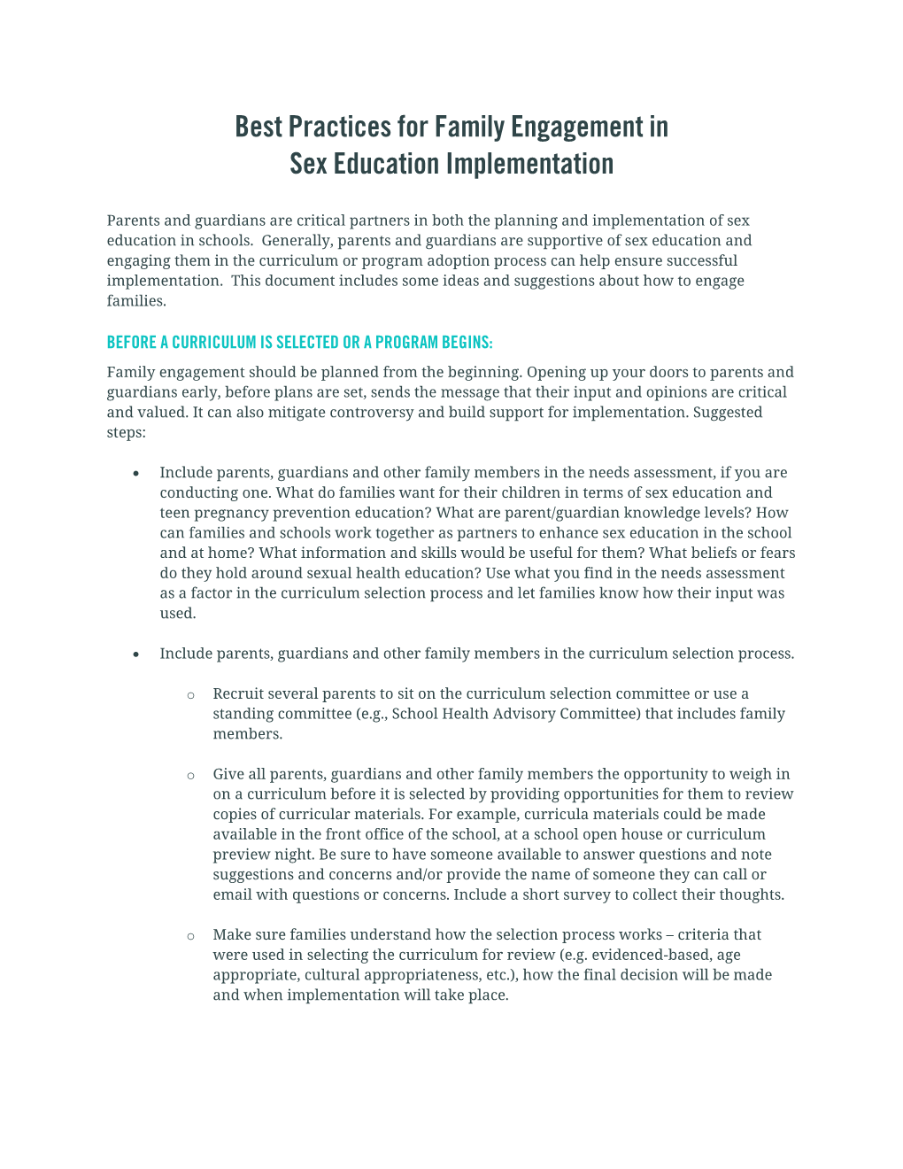 Best Practices for Family Engagement in Sex Education Implementation