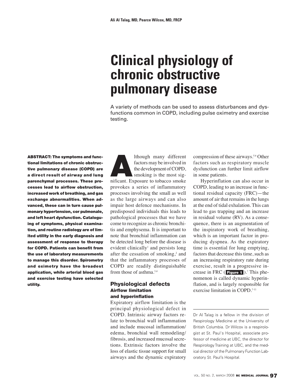 Clinical Physiology of Chronic Obstructive Pulmonary Disease