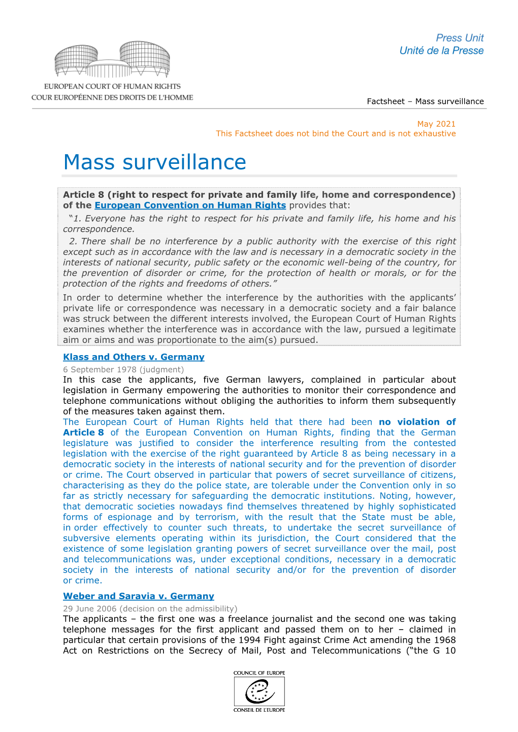 Factsheet – Mass Surveillance