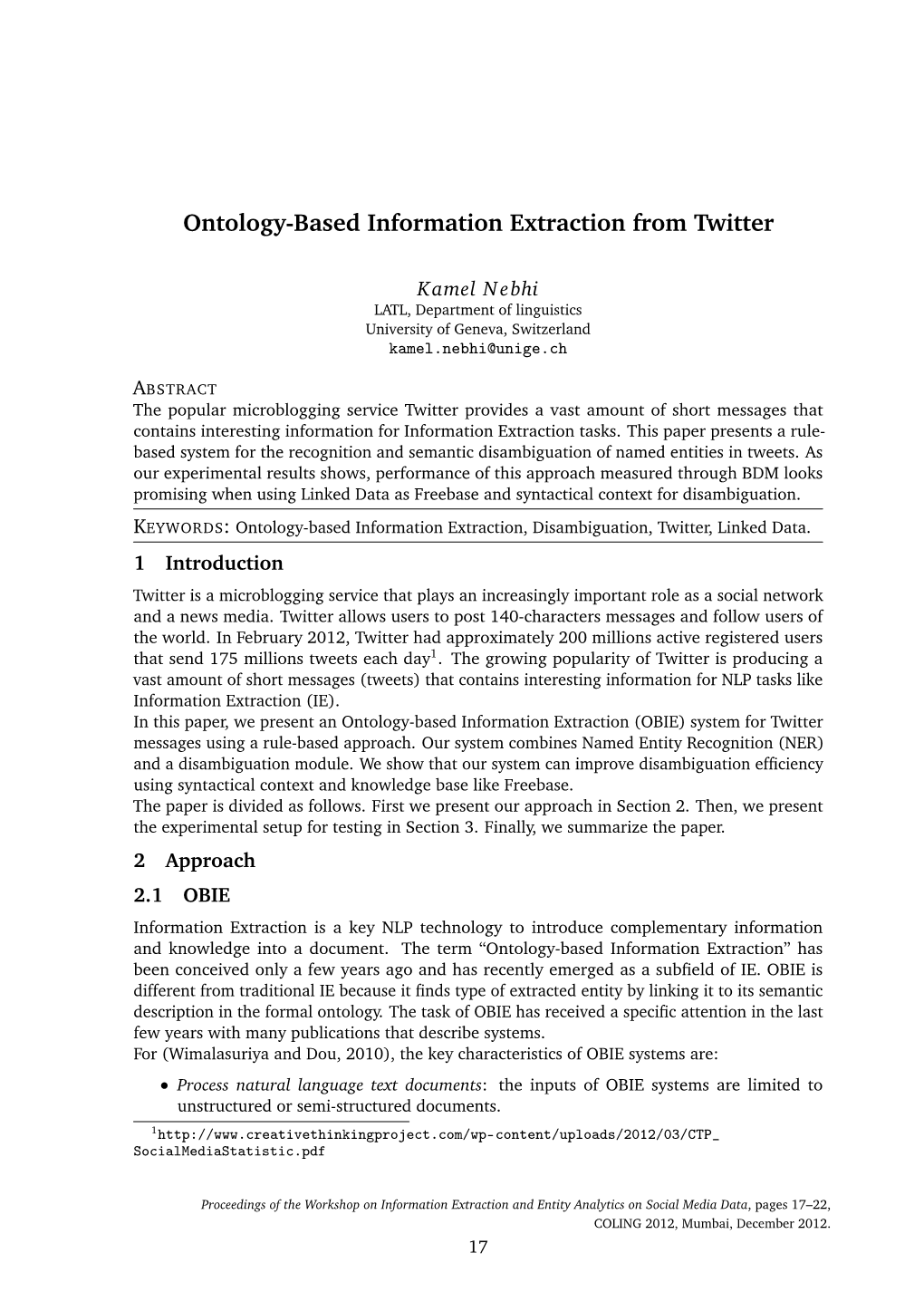 Ontology-Based Information Extraction from Twitter