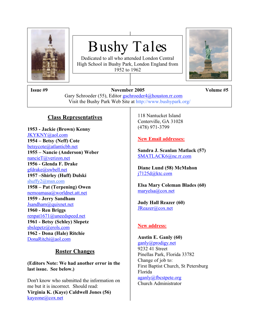 Bushy Tales Dedicated to All Who Attended London Central High School in Bushy Park, London England from 1952 to 1962