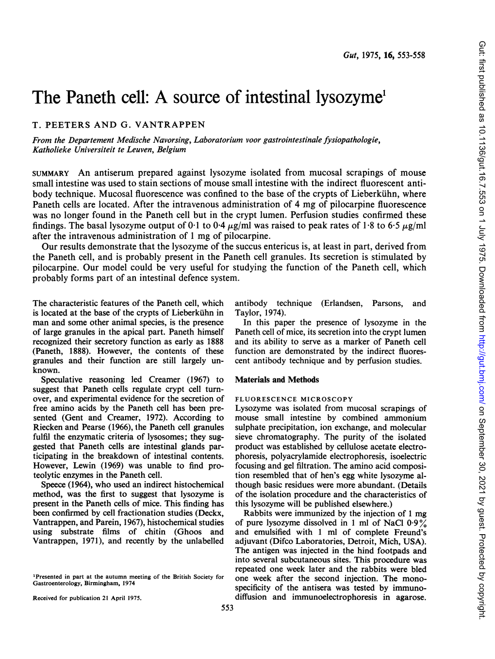 The Panethcell: a Source of Intestinal Lysozyme'