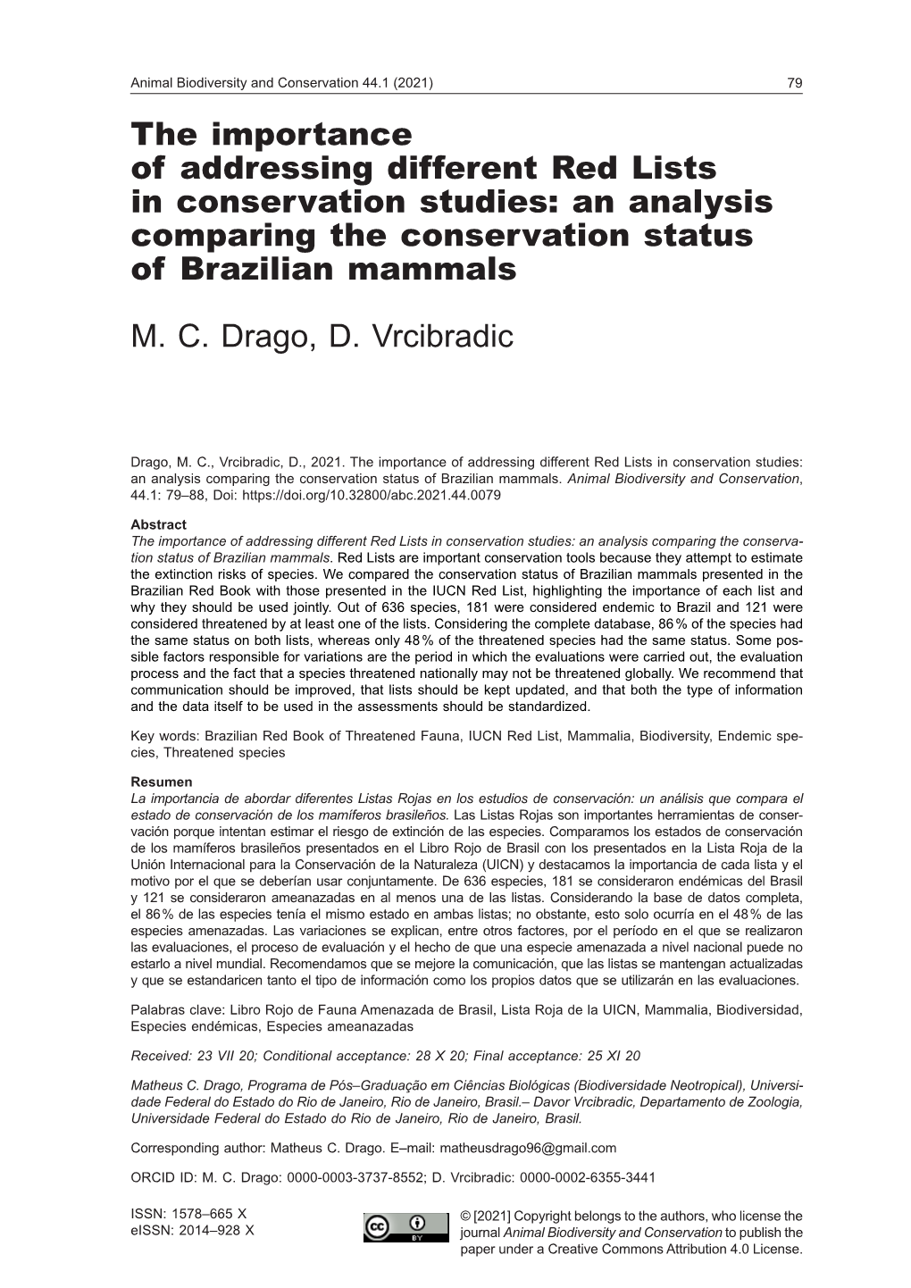 An Analysis Comparing the Conservation Status of Brazilian Mammals