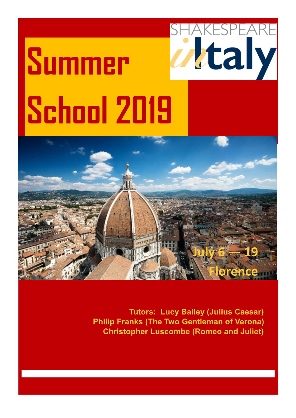 Shakespeare in Italy Students Summer School 2019