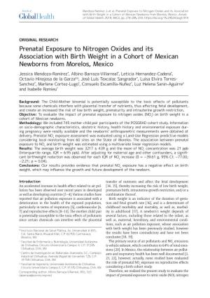 Prenatal Exposure to Nitrogen Oxides and Its Association with Birth Weight in a Cohort of Mexican Newborns from Morelos, Mexico