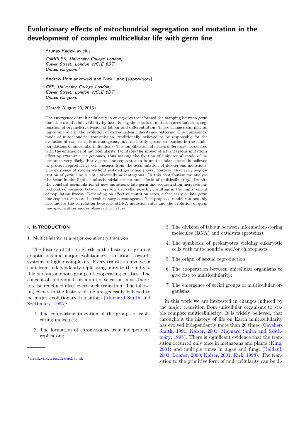 Evolutionary Effects of Mitochondrial Segregation and Mutation in The