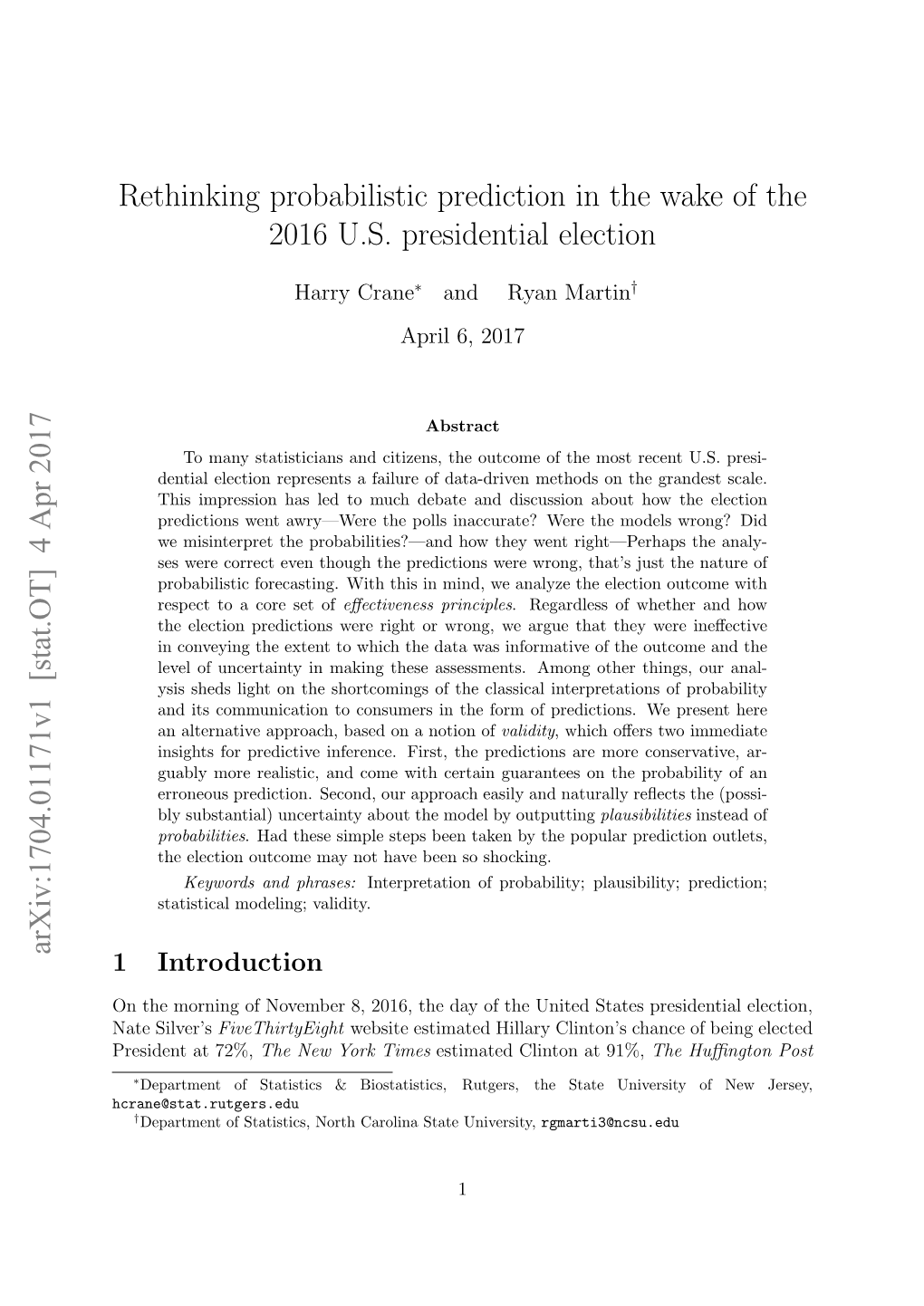 Rethinking Probabilistic Prediction in the Wake of the 2016 U.S. Presidential Election