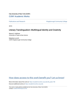 Literary Translingualism: Multilingual Identity and Creativity