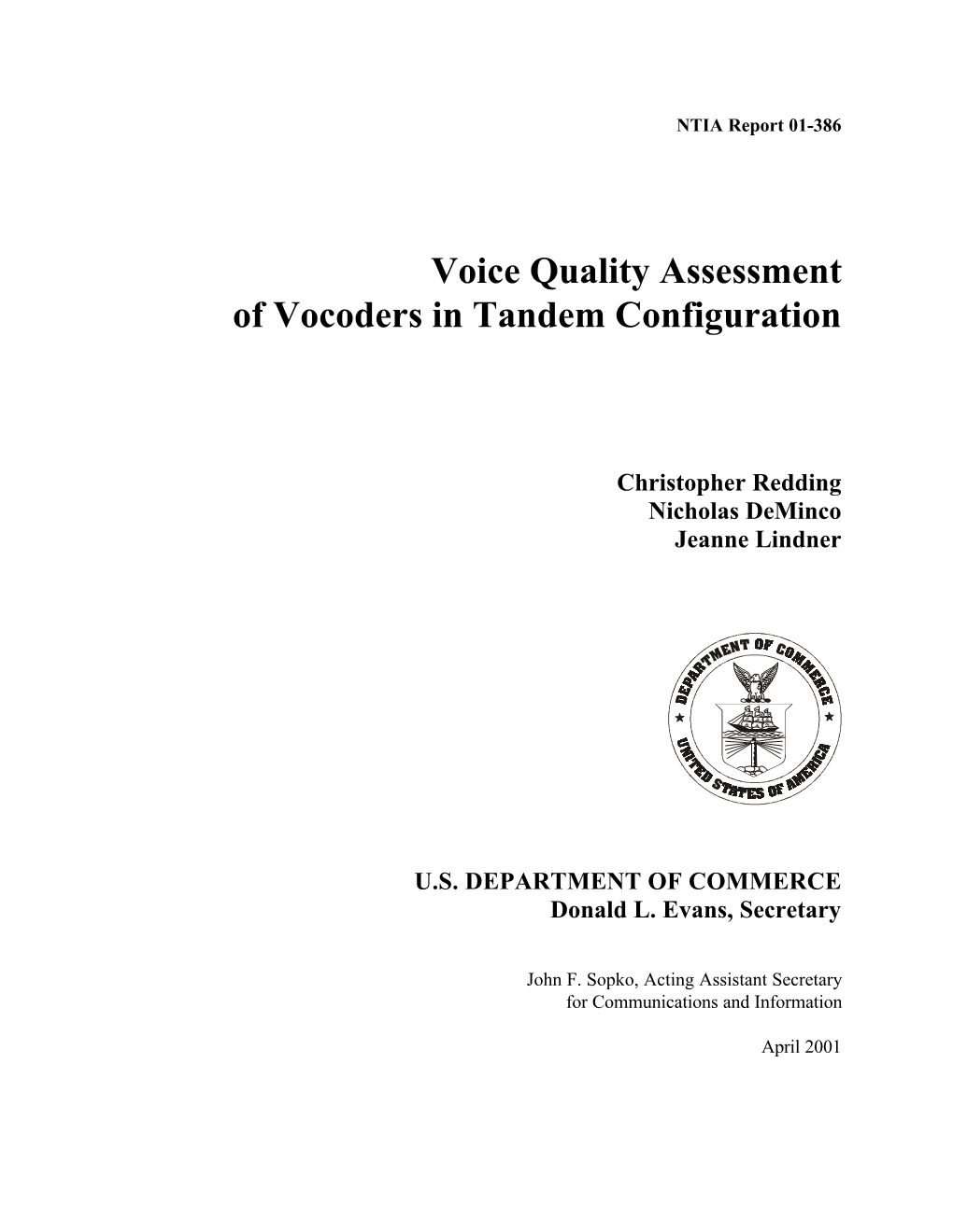 NTIA Technical Report TR-01-386 Voice Quality Assessment Of