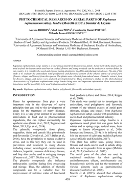 PHYTOCHEMICAL RESEARCH on AERIAL PARTS of Raphanus Raphanistrum Subsp