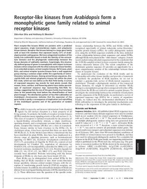 Receptor-Like Kinases from Arabidopsis Form a Monophyletic Gene Family Related to Animal Receptor Kinases
