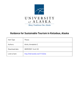 GUIDANCE for SUSTAINABLE TOURISM in KOTZEBUE, ALASKA by Annabelle C. Alvite