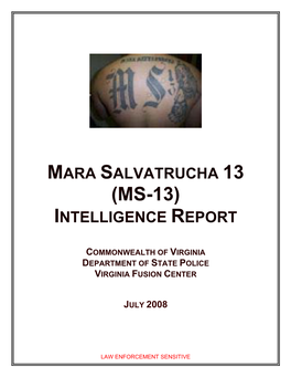 Mara Salvatrucha 13 (Ms-13) Intelligence Report