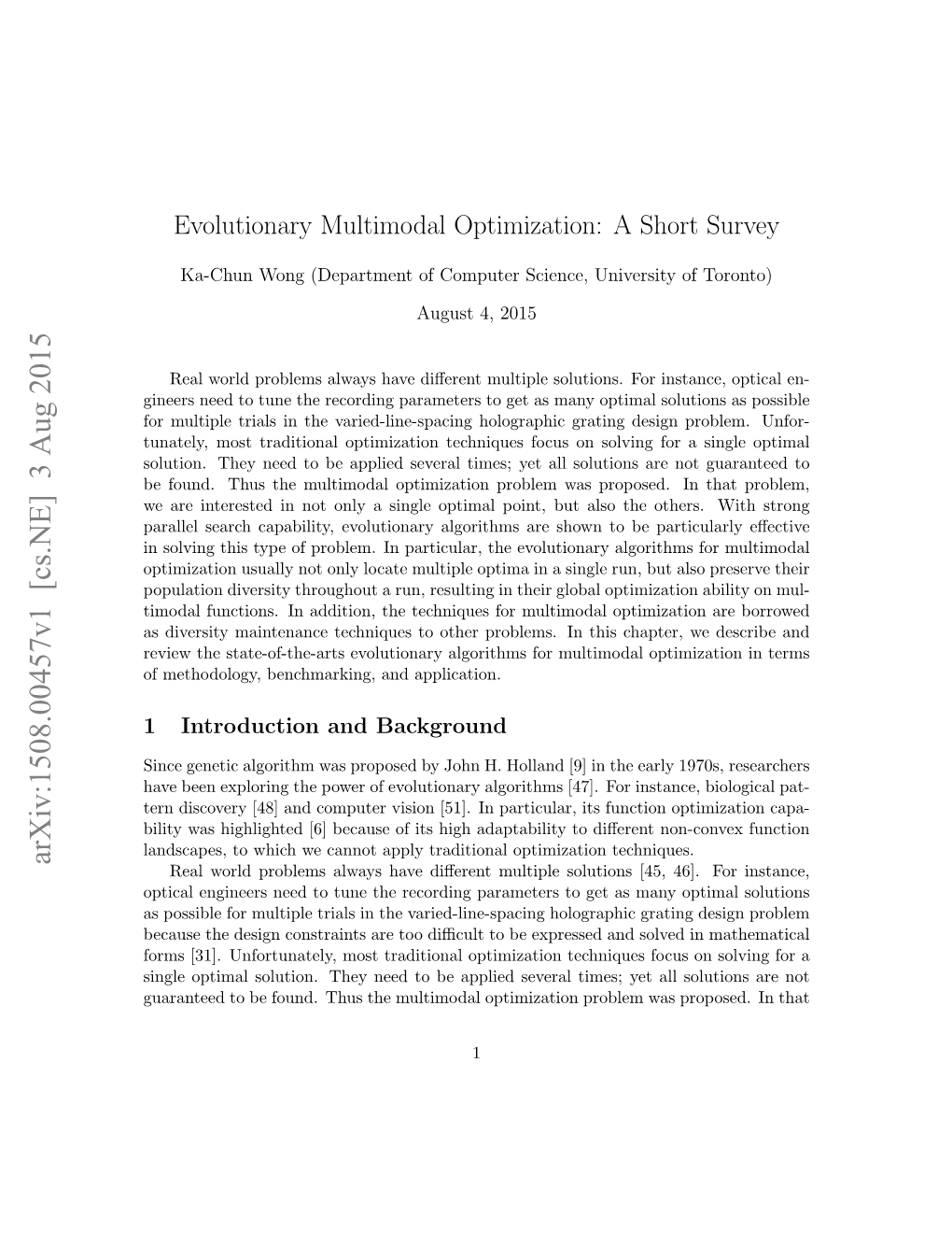 Evolutionary Multimodal Optimization: a Short Survey