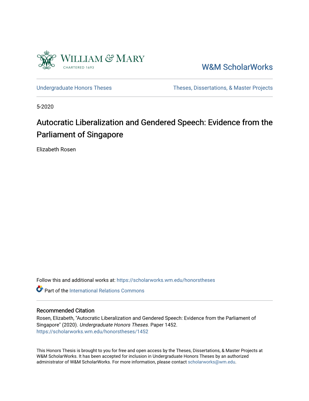 Autocratic Liberalization and Gendered Speech: Evidence from the Parliament of Singapore