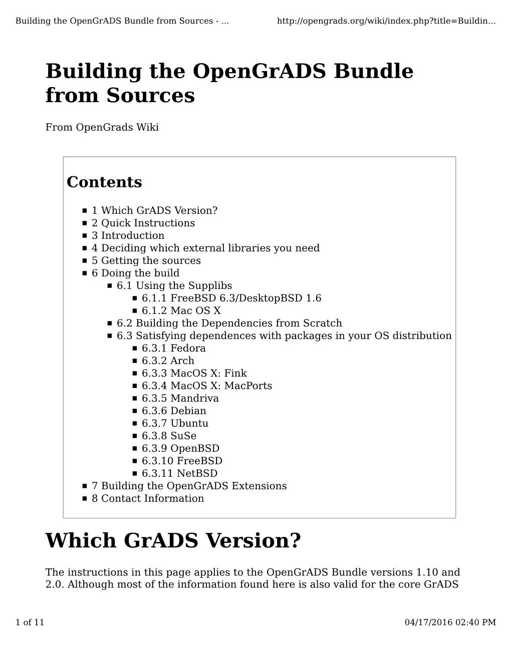 Building the Opengrads Bundle from Sources Which Grads Version?