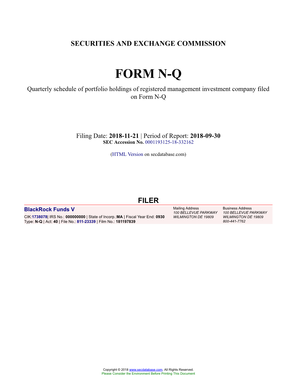 Blackrock Funds V Form N-Q Filed 2018-11-21