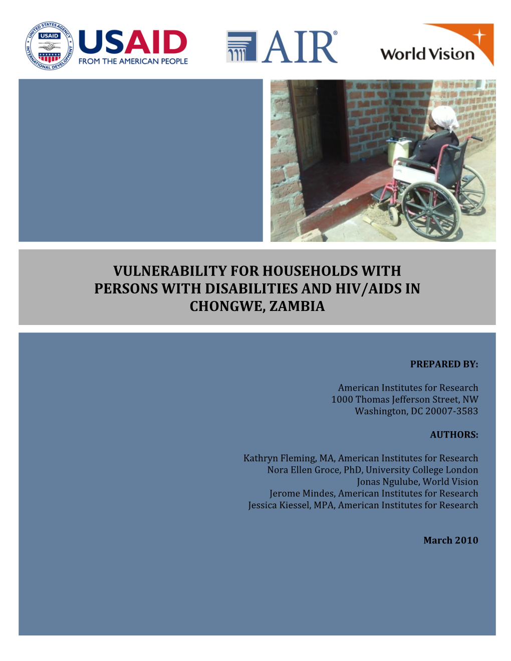 Vulnerability for Households with Persons with Disabilities and Hiv/Aids in Chongwe, Zambia