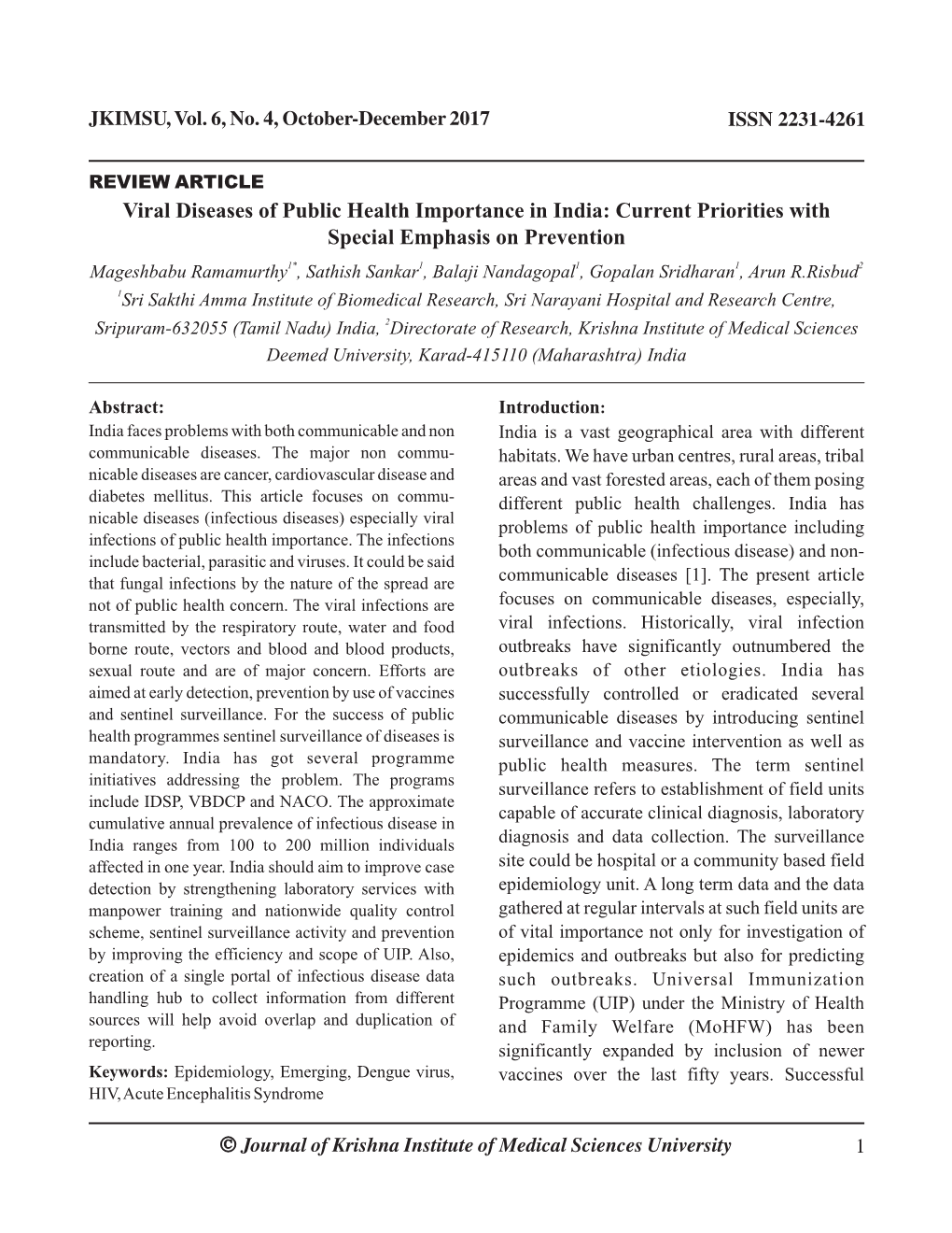 Ó Viral Diseases of Public Health Importance in India