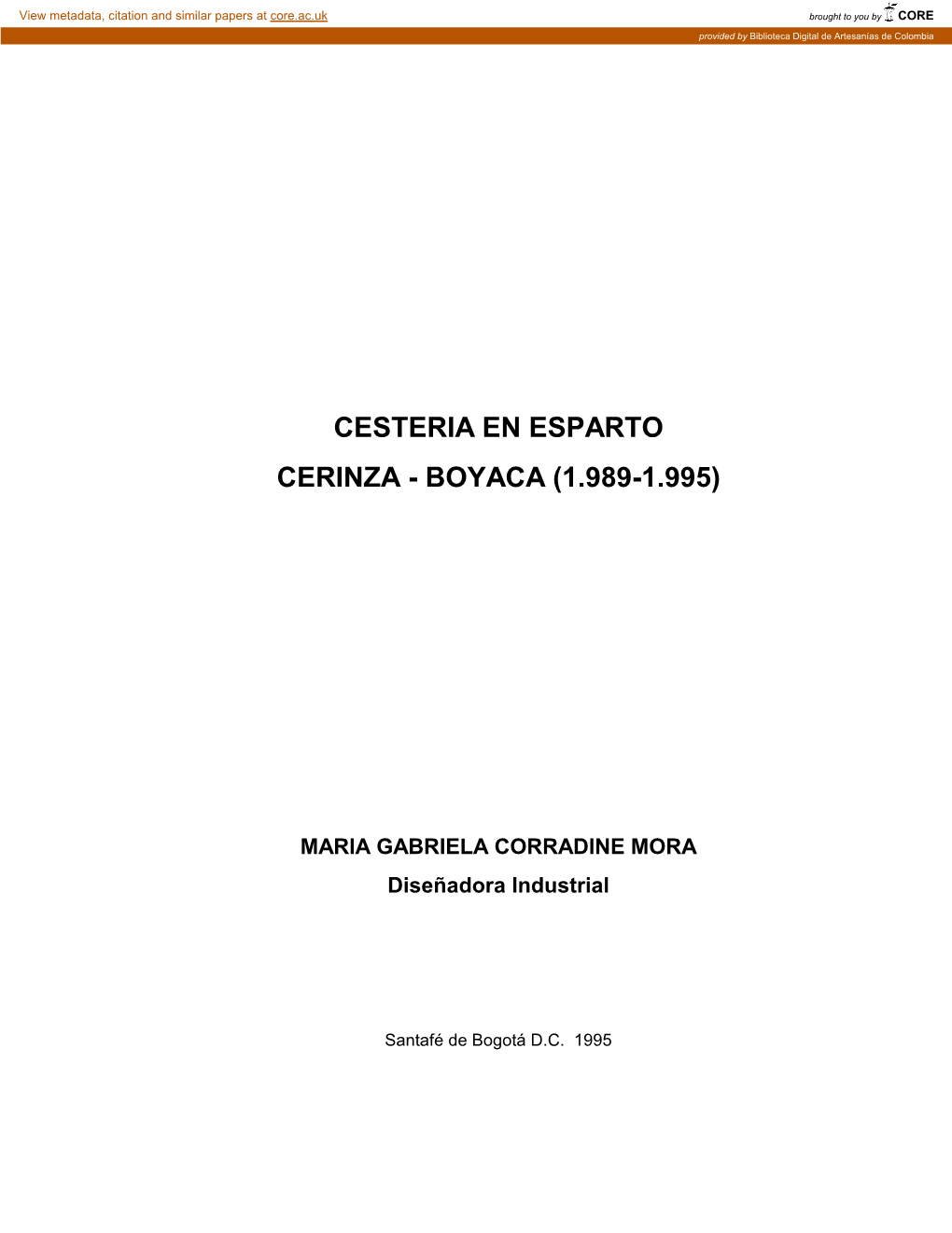 Cesteria En Esparto Cerinza - Boyaca (1.989-1.995)