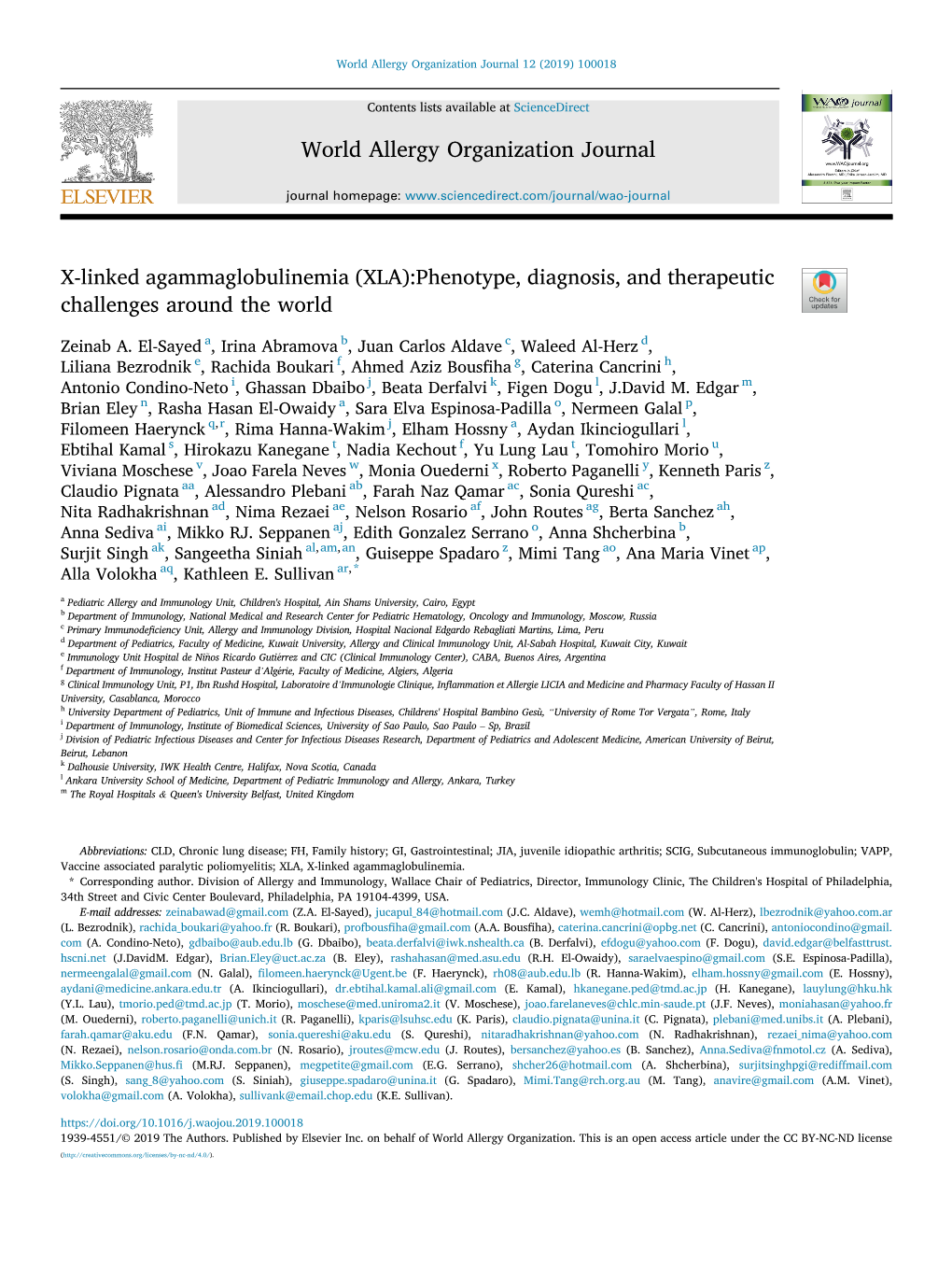 X-Linked Agammaglobulinemia (XLA):Phenotype, Diagnosis, and Therapeutic Challenges Around the World