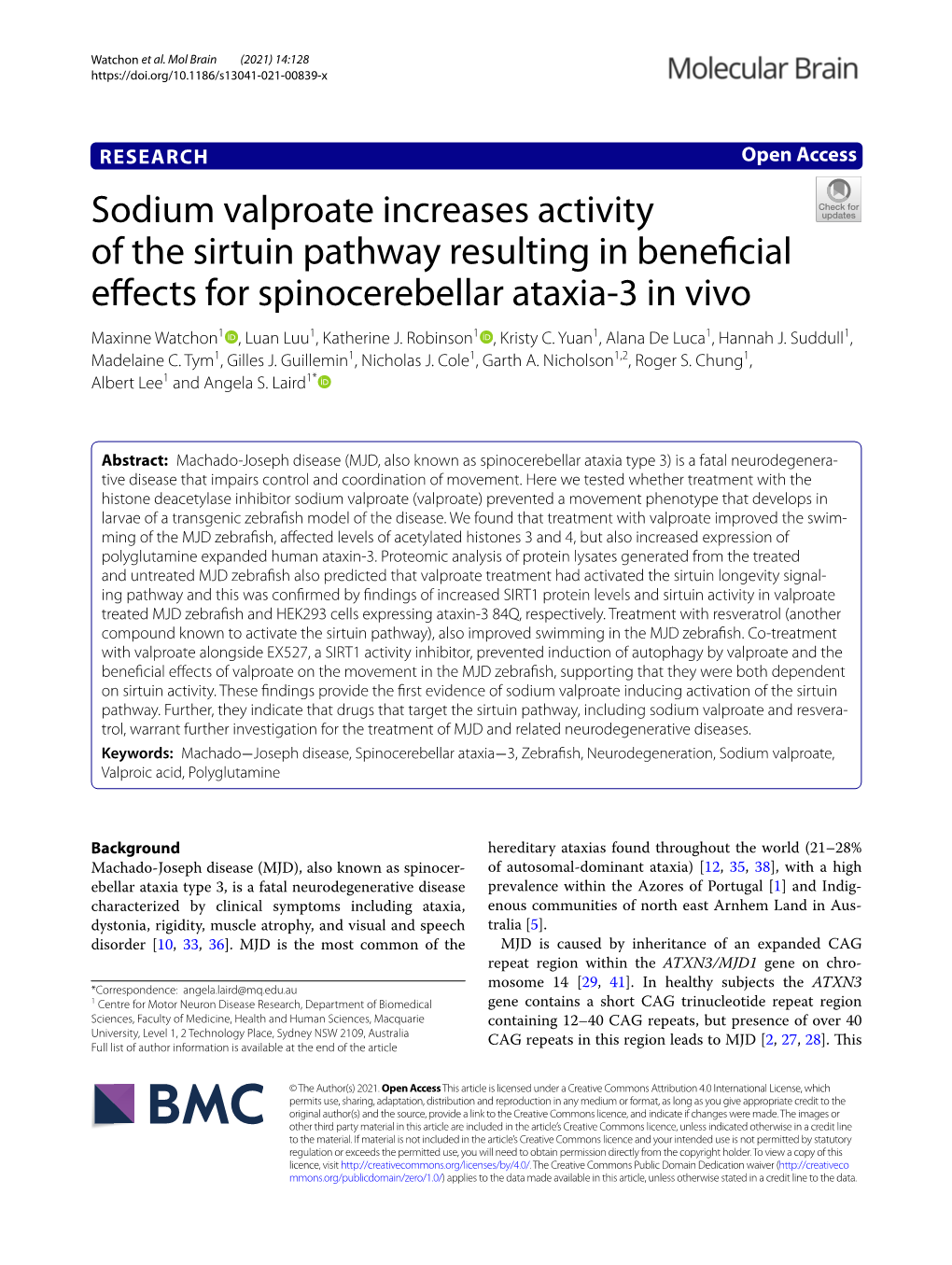 Sodium Valproate Increases Activity of the Sirtuin Pathway Resulting In