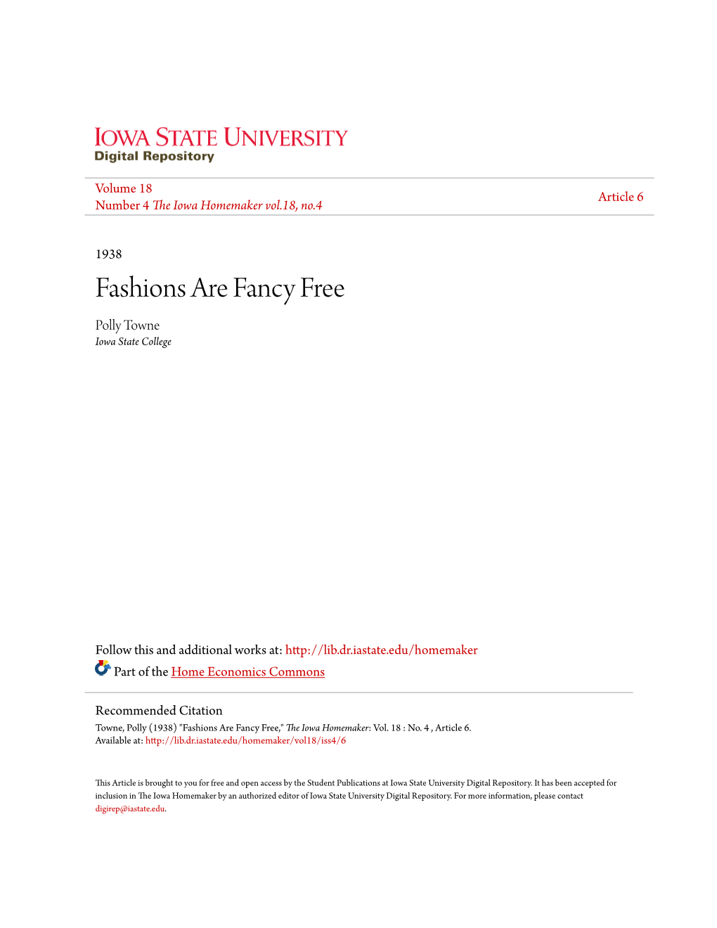 Fashions Are Fancy Free Polly Towne Iowa State College