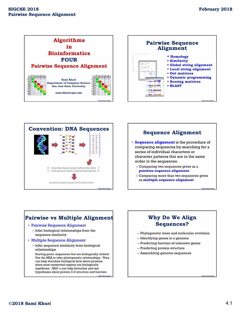 Algorithms in Bioinformatics FOUR Pairwise Sequence Alignment