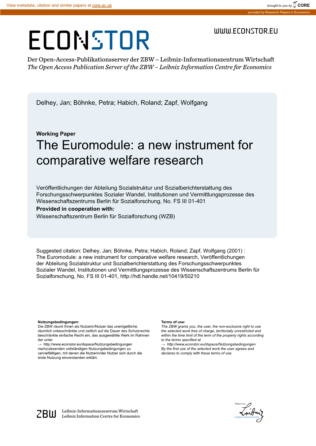 The Euromodule. a New Instrument for Comparative Welfare Research