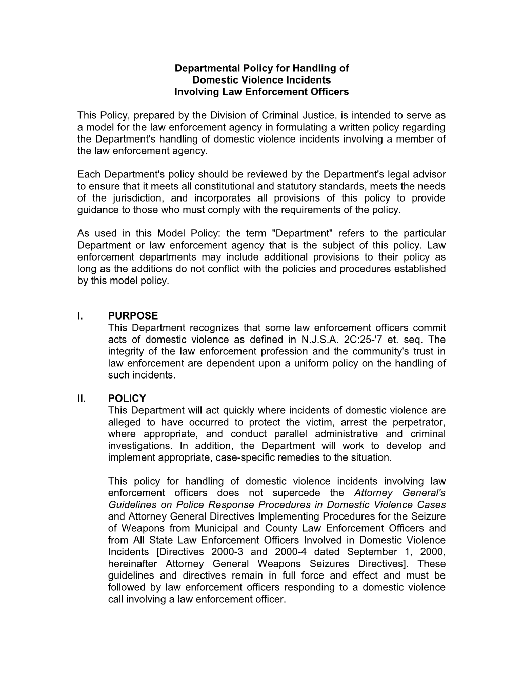 Departmental Policy for Handling Of