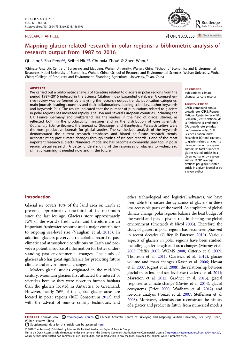 Mapping Glacier-Related Research in Polar Regions: a Bibliometric