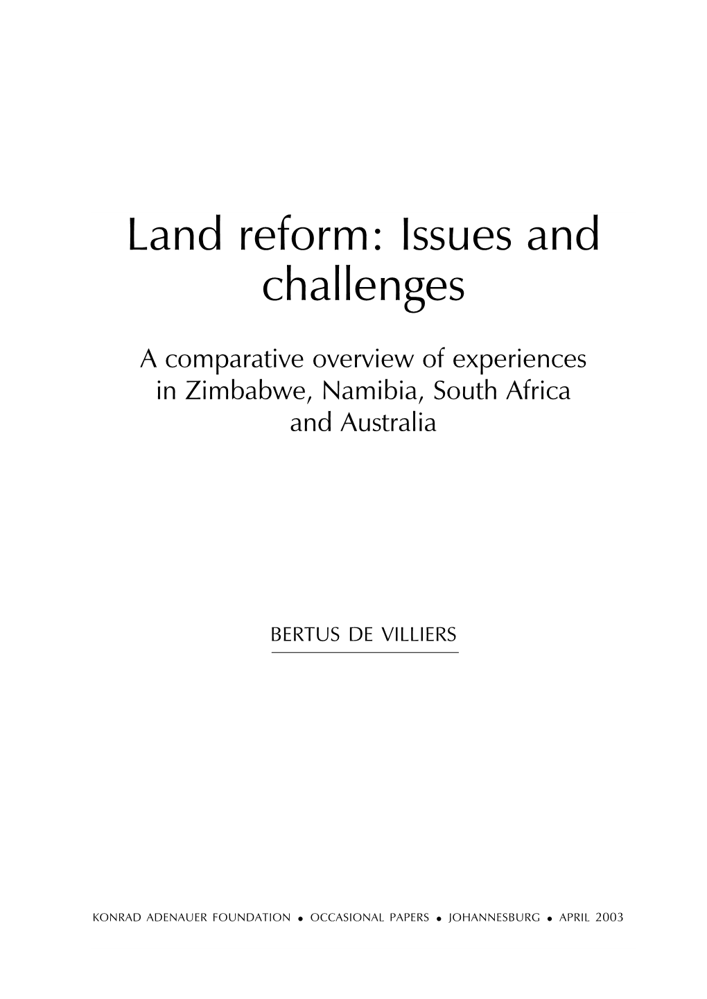 Land Reform: Issues and Challenges