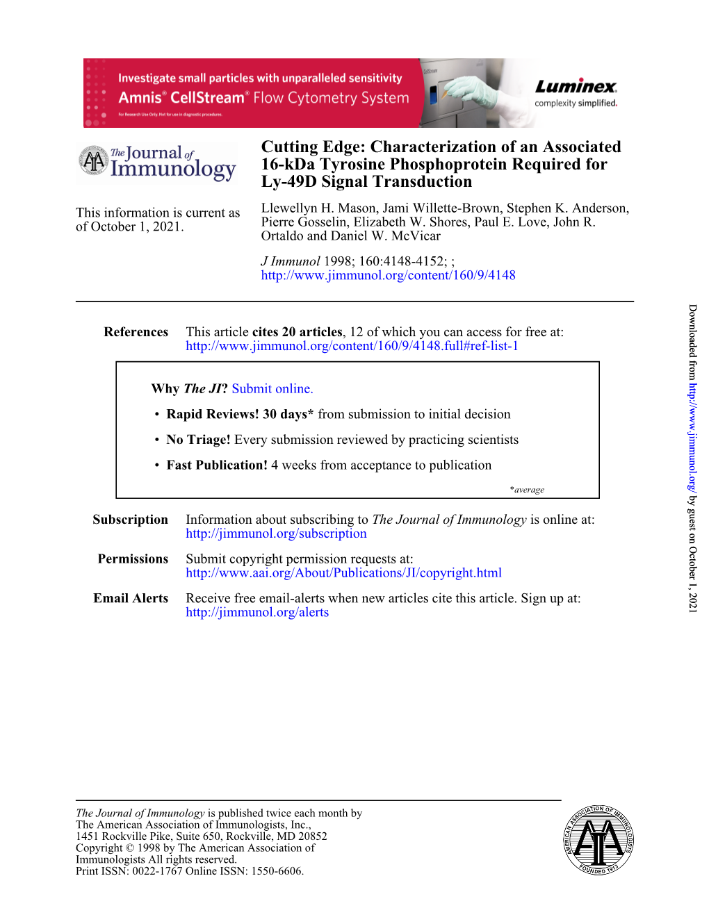 Ly-49D Signal Transduction 16-Kda Tyrosine Phosphoprotein Required