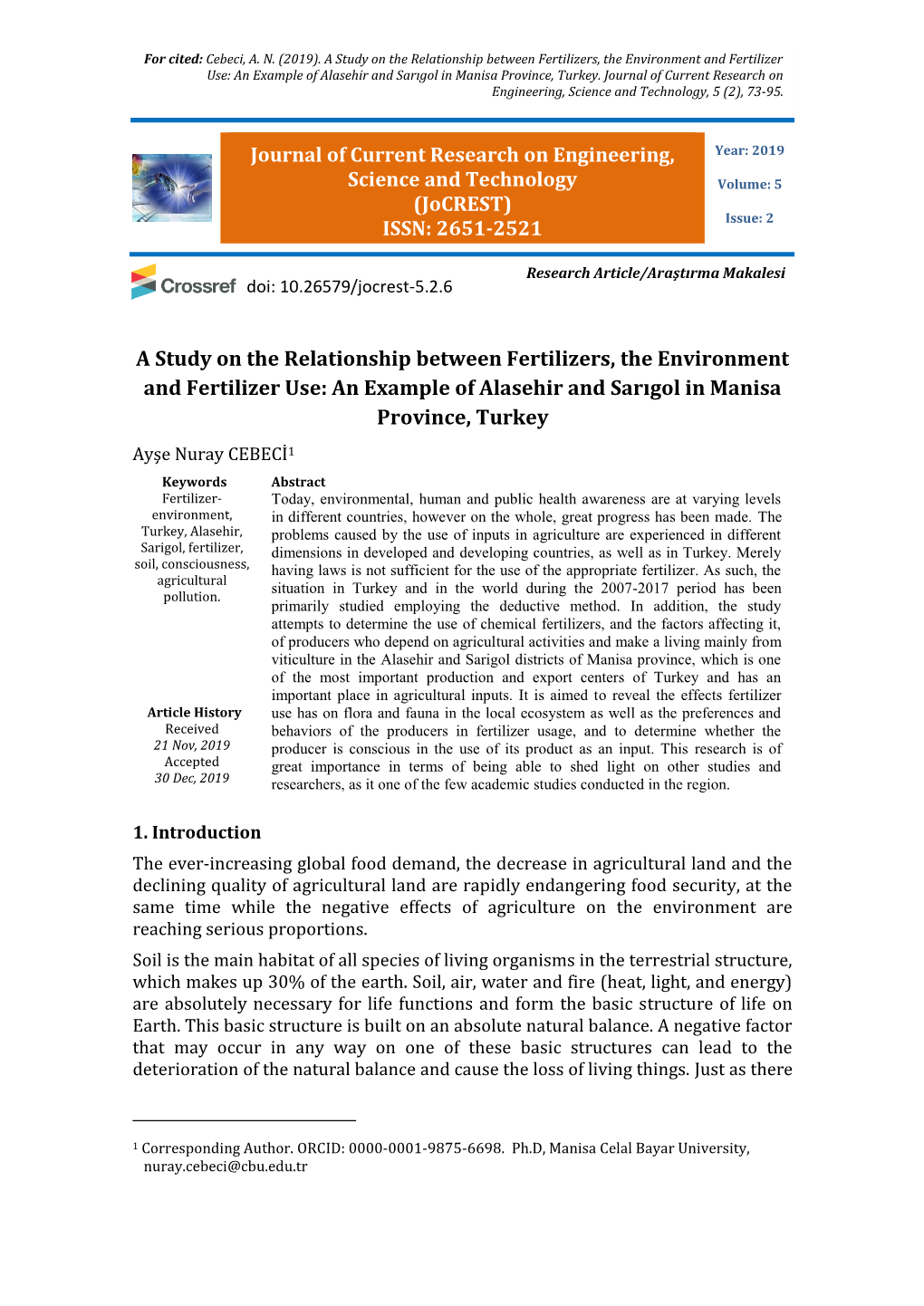 A Study on the Relationship Between Fertilizers, the Environment and Fertilizer Use: an Example of Alasehir and Sarıgol in Manisa Province, Turkey