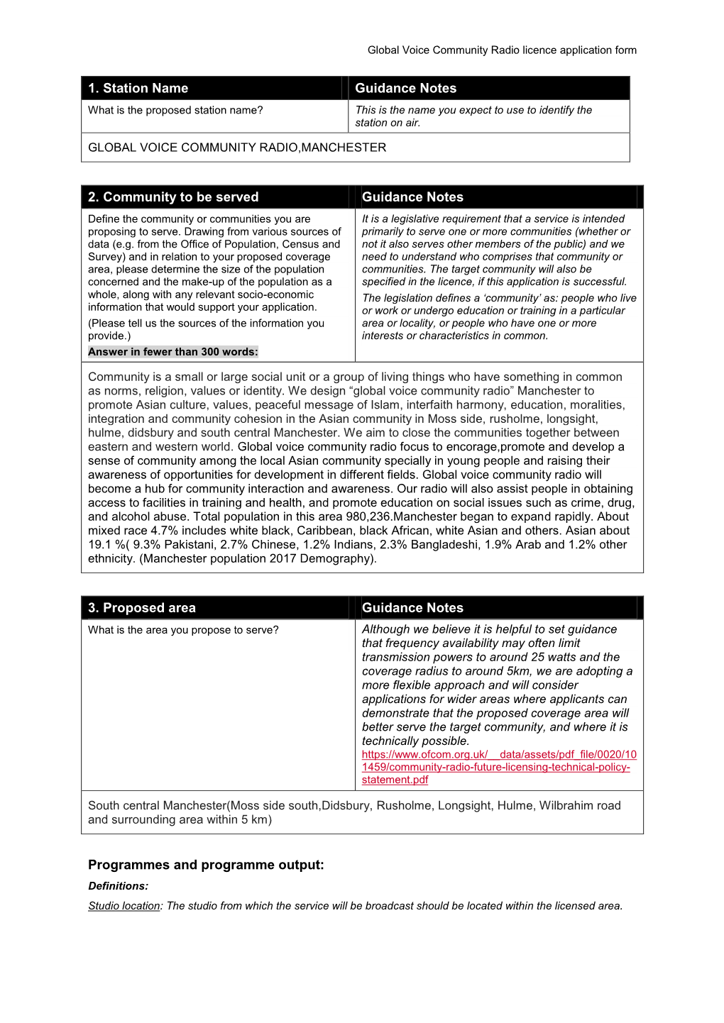 Global Voice Community Radio Licence Application Form