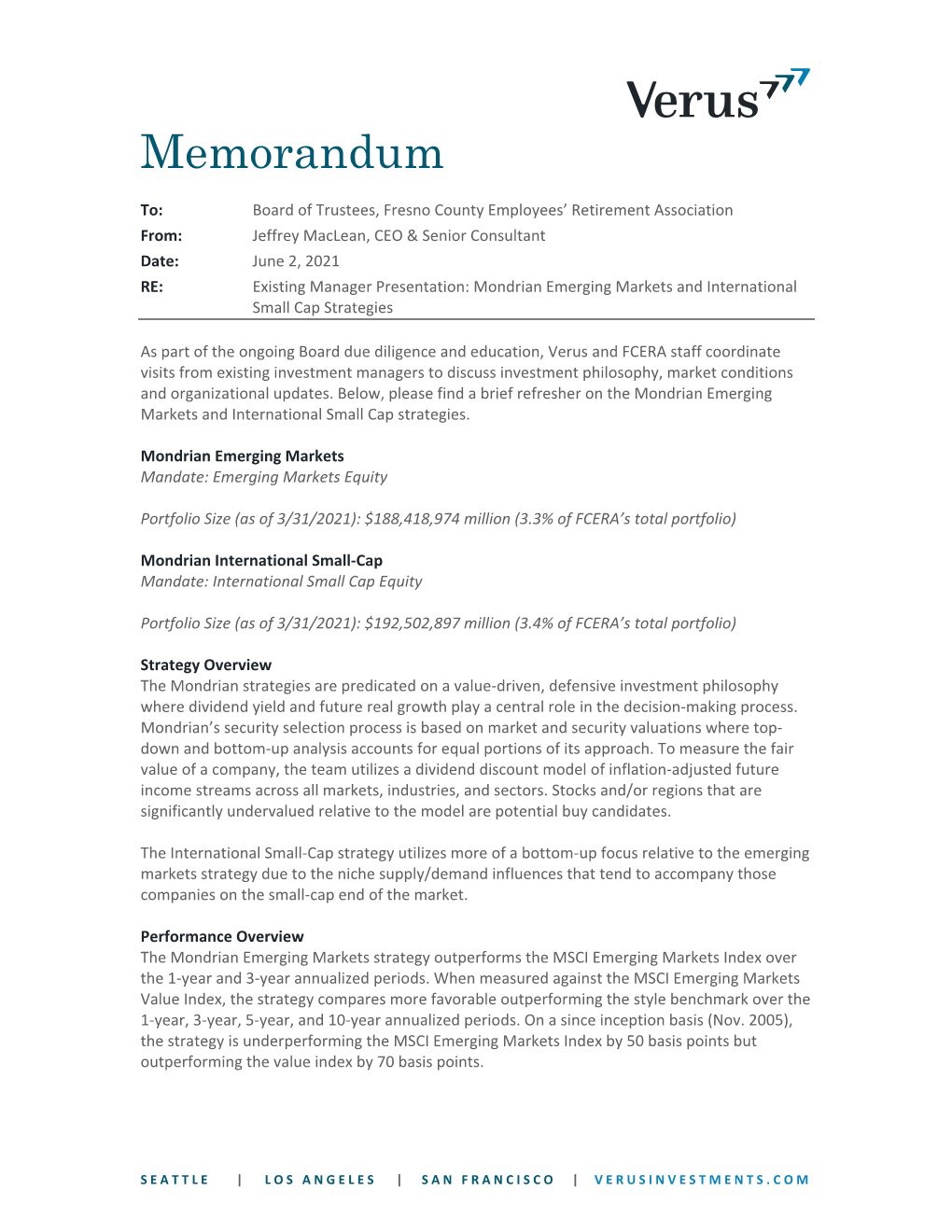 Annualized Performance of Mondrian International Small Cap Composite Versus Value and Growth Indices