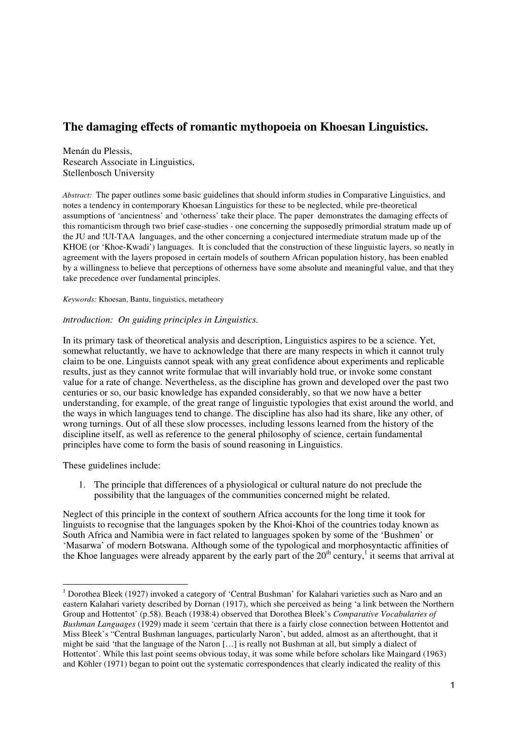 The Damaging Effects of Romantic Mythopoeia on Khoesan Linguistics
