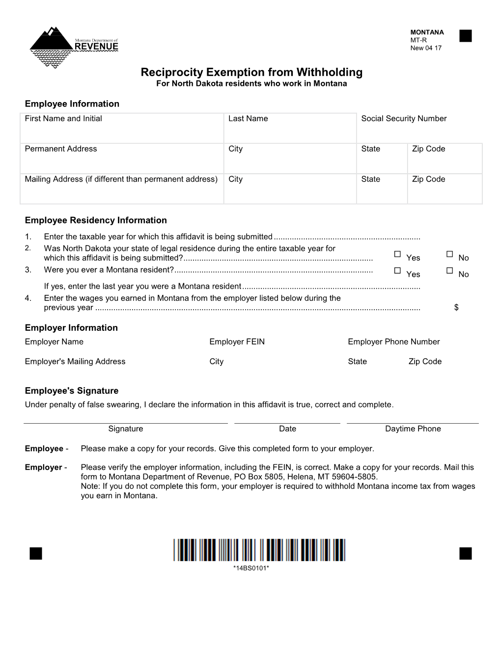 Reciprocity Exemption from Withholding for North Dakota Residents Who Work in Montana